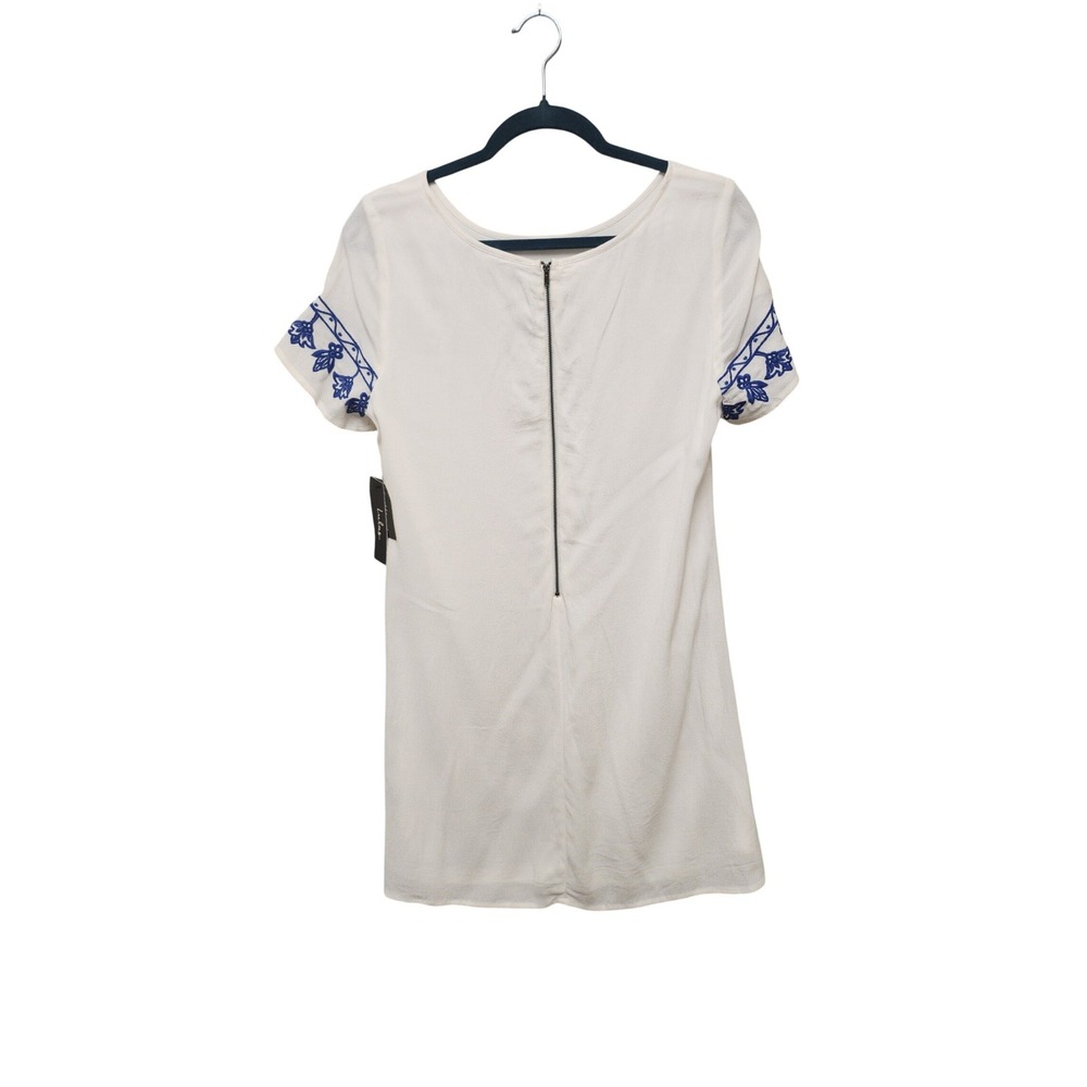 Lulus‎ White Blue Embroidered Shift Dress Short Sleeve Boho D3017 Womens Medium - Picture 2 of 6